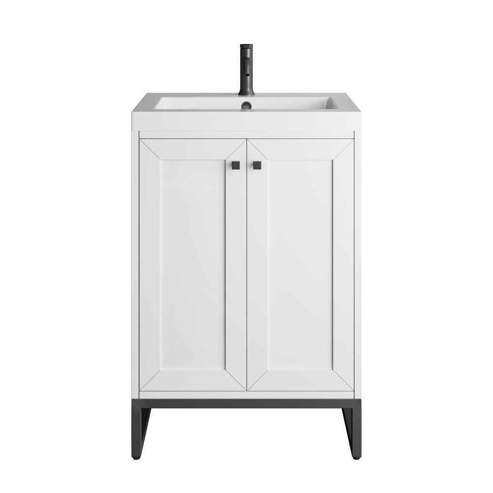 James Martin - Chianti 24" Single Vanity, Glossy White, Matte Black, w/ White Glossy Composite Stone Top - 533V24GWMBKWG view 2