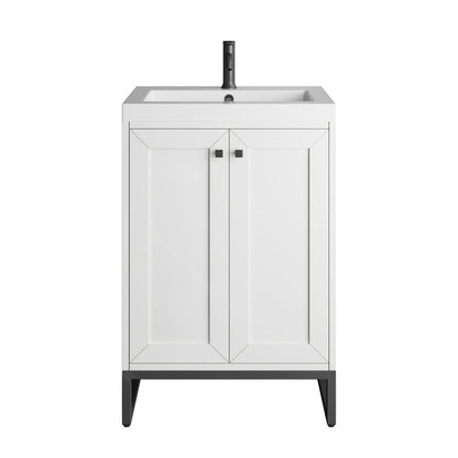 James Martin - Chianti 24" Single Vanity, Glossy White, Matte Black, w/ White Glossy Composite Stone Top - 533V24GWMBKWG view 2