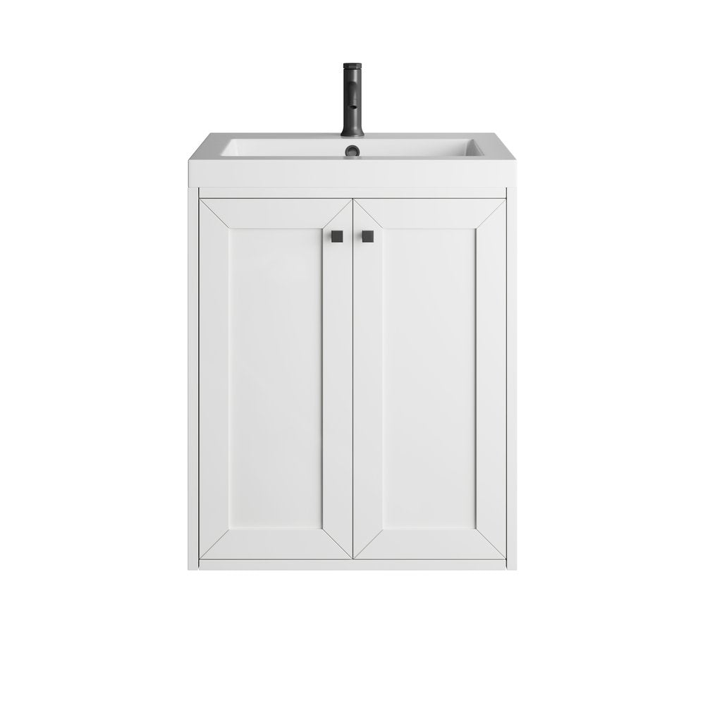 James Martin - Chianti 24" Single Vanity, Glossy White, Matte Black, w/ White Glossy Composite Stone Top - 533V24GWMBKWG view 3