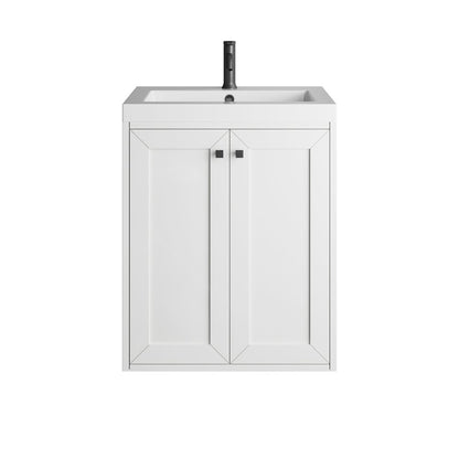 James Martin - Chianti 24" Single Vanity, Glossy White, Matte Black, w/ White Glossy Composite Stone Top - 533V24GWMBKWG view 3