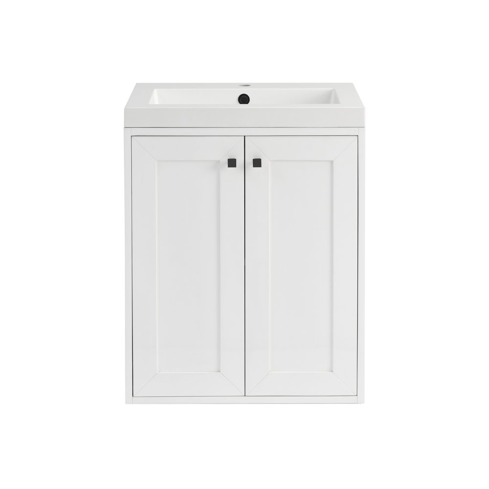 James Martin - Chianti 24" Single Vanity, Glossy White, Matte Black, w/ White Glossy Composite Stone Top - 533V24GWMBKWG view 4