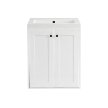 James Martin - Chianti 24" Single Vanity, Glossy White, Matte Black, w/ White Glossy Composite Stone Top - 533V24GWMBKWG view 4