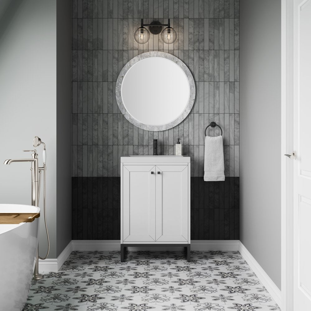 James Martin - Chianti 24" Single Vanity, Glossy White, Matte Black, w/ White Glossy Composite Stone Top - 533V24GWMBKWG view 7