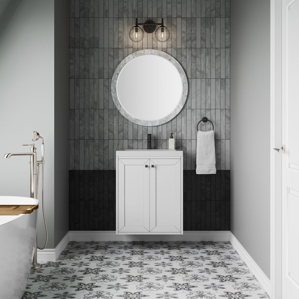 James Martin - Chianti 24" Single Vanity, Glossy White, Matte Black, w/ White Glossy Composite Stone Top - 533V24GWMBKWG view 8