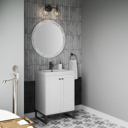 James Martin - Chianti 24" Single Vanity, Glossy White, Matte Black, w/ White Glossy Composite Stone Top - 533V24GWMBKWG view 9