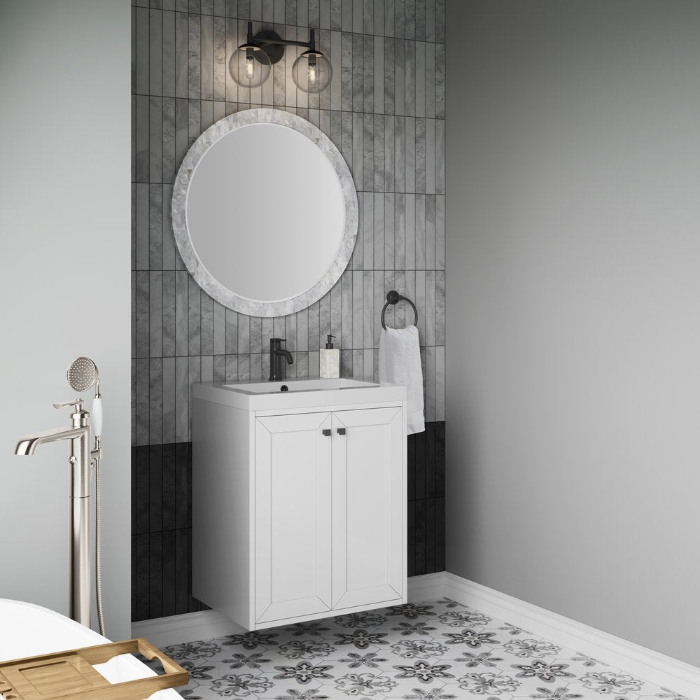 James Martin - Chianti 24" Single Vanity, Glossy White, Matte Black, w/ White Glossy Composite Stone Top - 533V24GWMBKWG view 10