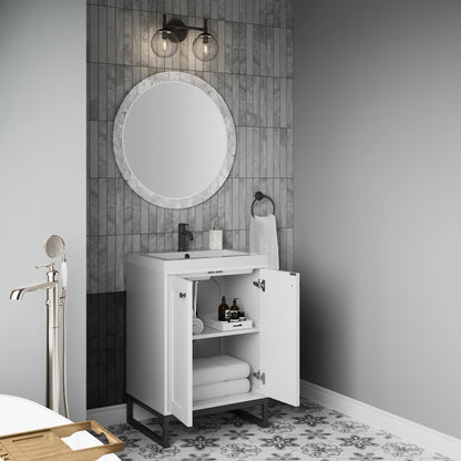 James Martin - Chianti 24" Single Vanity, Glossy White, Matte Black, w/ White Glossy Composite Stone Top - 533V24GWMBKWG view 11
