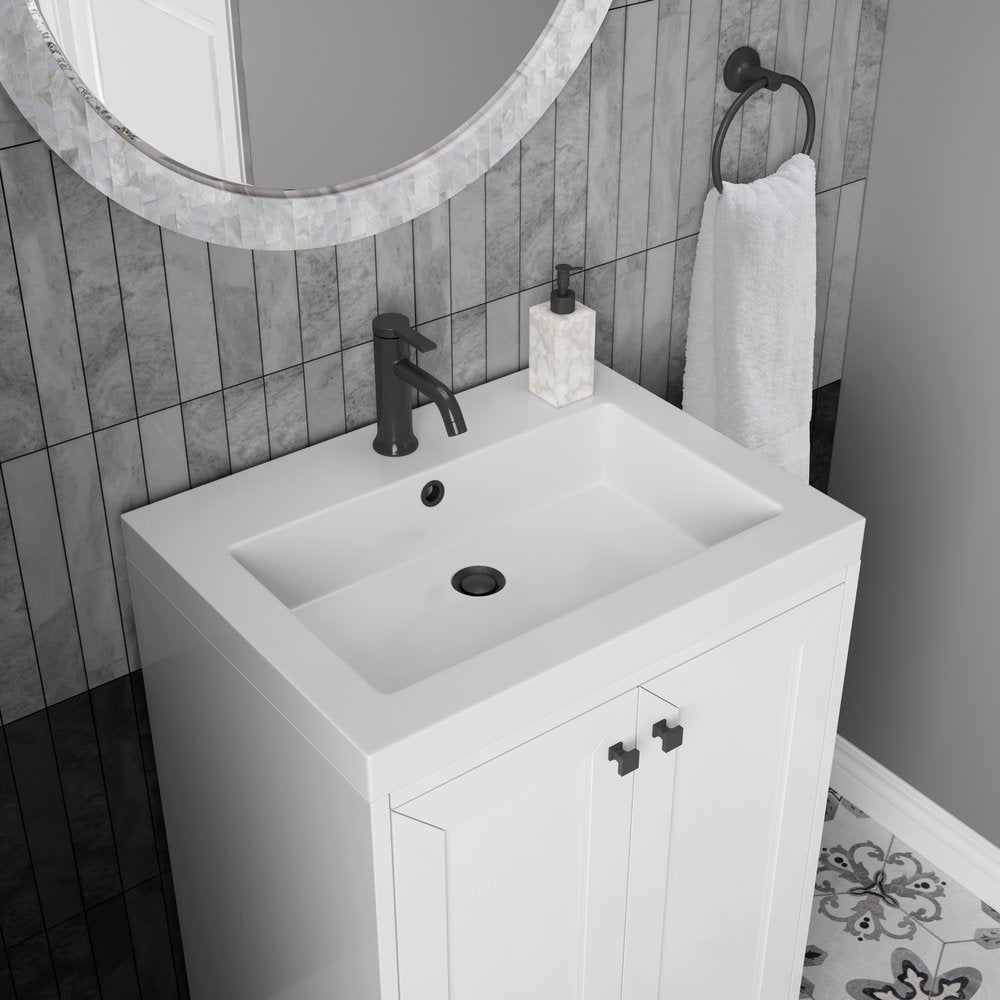 James Martin - Chianti 24" Single Vanity, Glossy White, Matte Black, w/ White Glossy Composite Stone Top - 533V24GWMBKWG view 14
