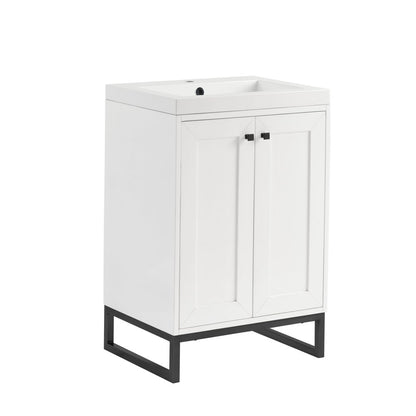 James Martin - Chianti 24" Single Vanity, Glossy White, Matte Black, w/ White Glossy Composite Stone Top - 533V24GWMBKWG view 20