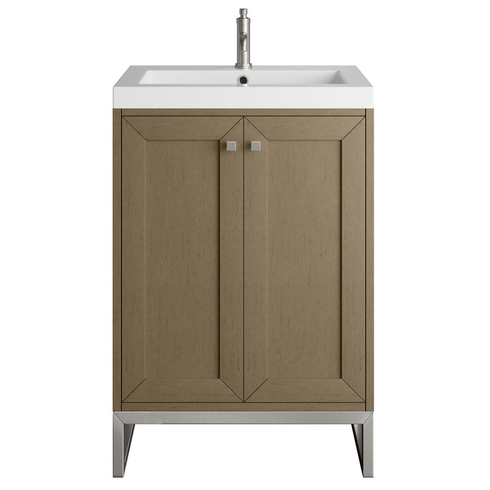 James Martin - Chianti 24" Single Vanity, Walnut Whisper, Brushed Nickel, w/ White Glossy Composite Stone Top - 533V24WLWBNKWG view 1