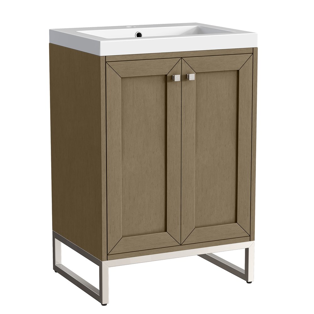 James Martin - Chianti 24" Single Vanity, Walnut Whisper, Brushed Nickel, w/ White Glossy Composite Stone Top - 533V24WLWBNKWG view 18