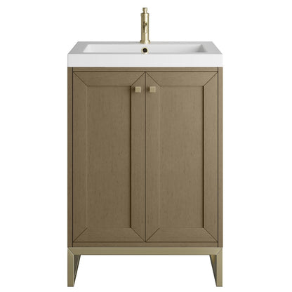 James Martin - Chianti 24" Single Vanity, Walnut Whisper, Champagne Brass, w/ White Glossy Composite Stone Top - 533V24WLWCBWG view 1