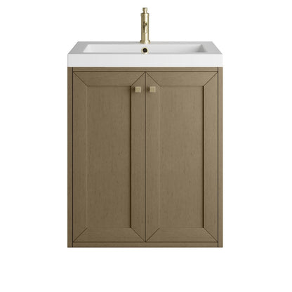James Martin - Chianti 24" Single Vanity, Walnut Whisper, Champagne Brass, w/ White Glossy Composite Stone Top - 533V24WLWCBWG view 2