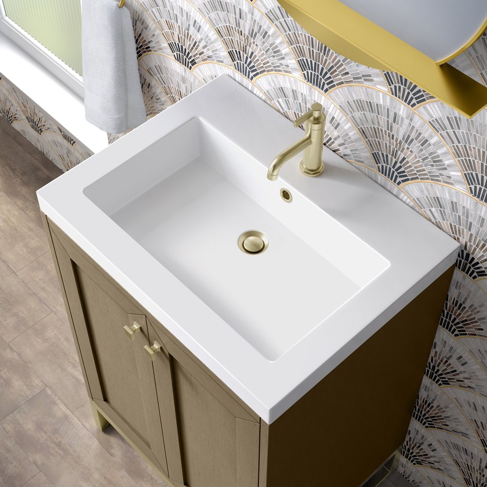 James Martin - Chianti 24" Single Vanity, Walnut Whisper, Champagne Brass, w/ White Glossy Composite Stone Top - 533V24WLWCBWG view 12