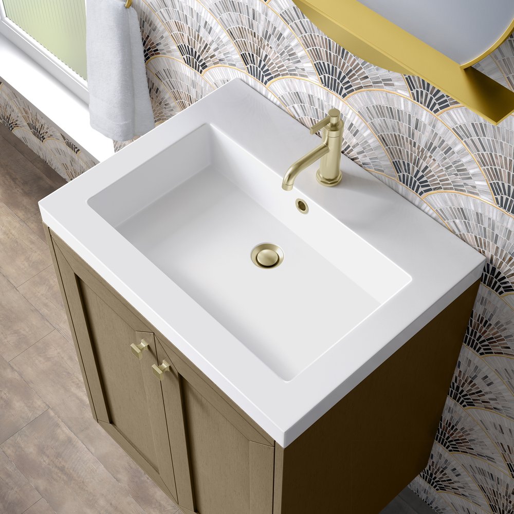 James Martin - Chianti 24" Single Vanity, Walnut Whisper, Champagne Brass, w/ White Glossy Composite Stone Top - 533V24WLWCBWG view 13