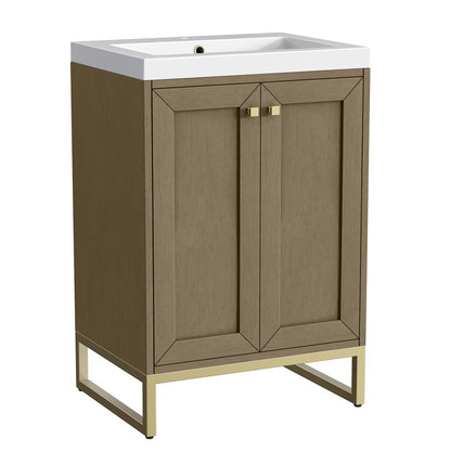 James Martin - Chianti 24" Single Vanity, Walnut Whisper, Champagne Brass, w/ White Glossy Composite Stone Top - 533V24WLWCBWG view 18