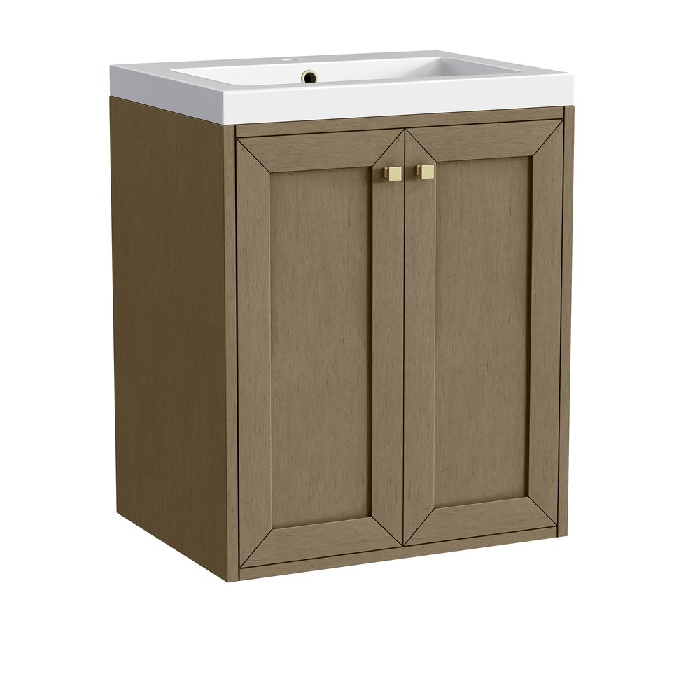 James Martin - Chianti 24" Single Vanity, Walnut Whisper, Champagne Brass, w/ White Glossy Composite Stone Top - 533V24WLWCBWG view 19