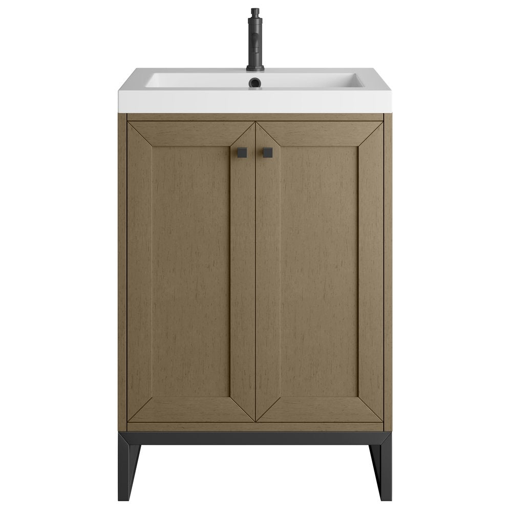 James Martin - Chianti 24" Single Vanity, Walnut Whisper, Matte Black, w/ White Glossy Composite Stone Top - 533V24WLWMBKWG view 1