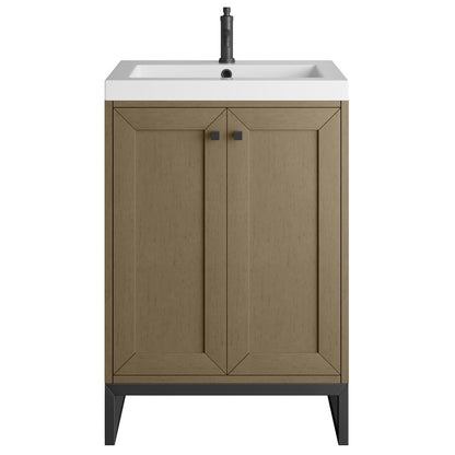 James Martin - Chianti 24" Single Vanity, Walnut Whisper, Matte Black, w/ White Glossy Composite Stone Top - 533V24WLWMBKWG view 1