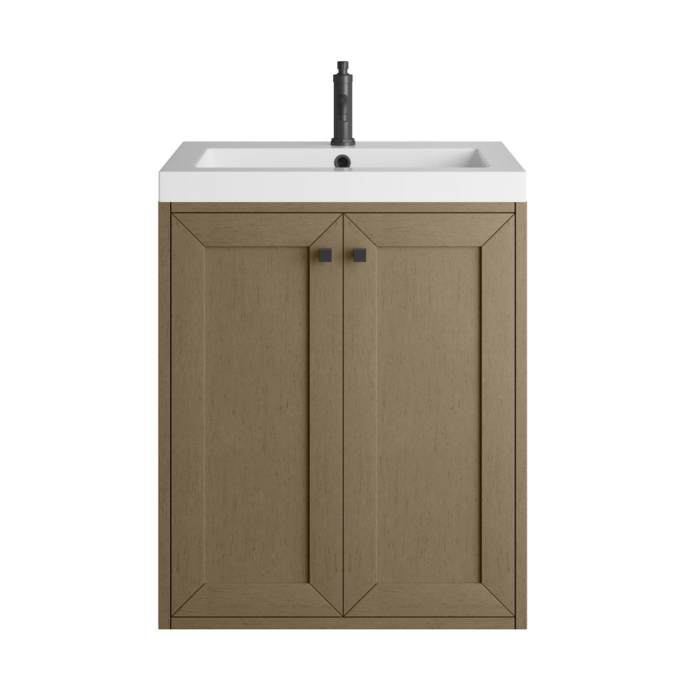 James Martin - Chianti 24" Single Vanity, Walnut Whisper, Matte Black, w/ White Glossy Composite Stone Top - 533V24WLWMBKWG view 2