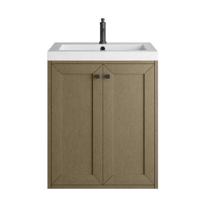 James Martin - Chianti 24" Single Vanity, Walnut Whisper, Matte Black, w/ White Glossy Composite Stone Top - 533V24WLWMBKWG view 2