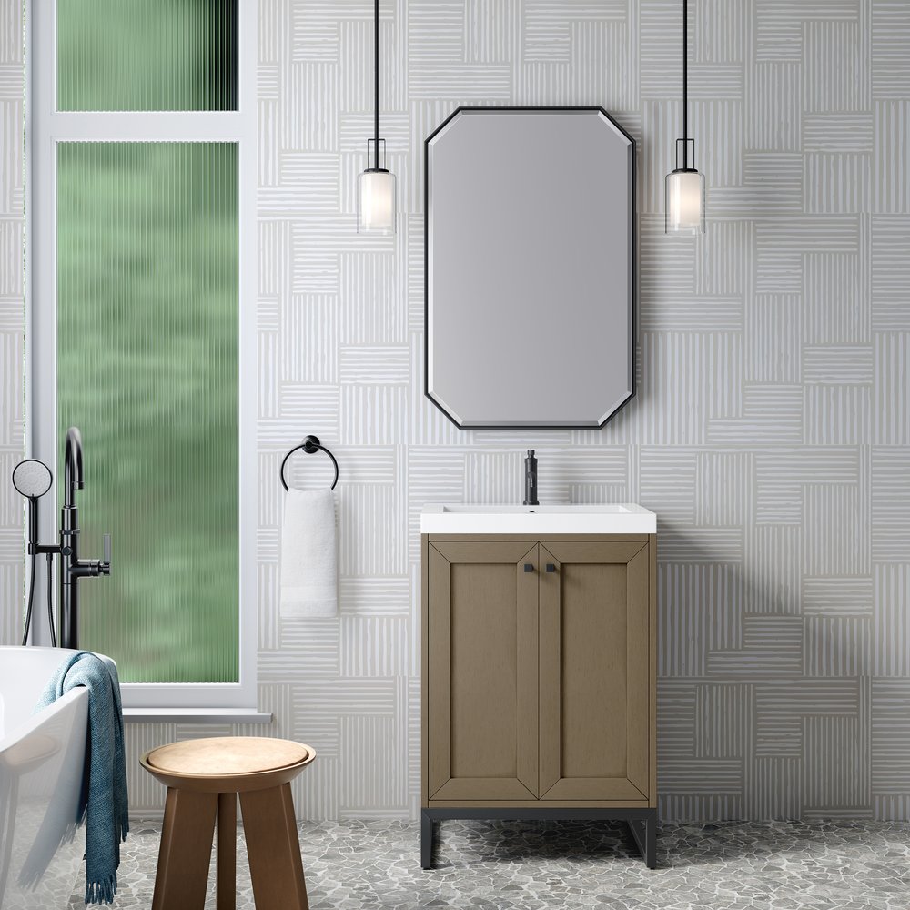 James Martin - Chianti 24" Single Vanity, Walnut Whisper, Matte Black, w/ White Glossy Composite Stone Top - 533V24WLWMBKWG view 5