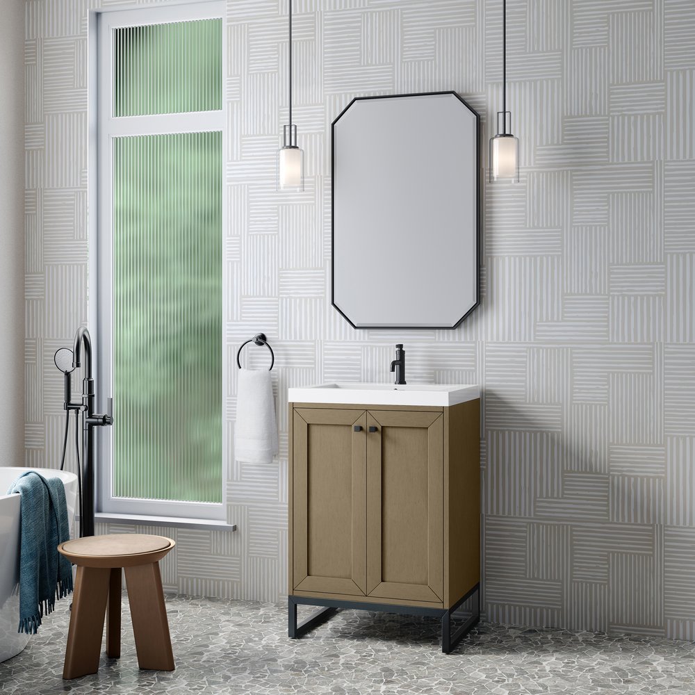 James Martin - Chianti 24" Single Vanity, Walnut Whisper, Matte Black, w/ White Glossy Composite Stone Top - 533V24WLWMBKWG view 7