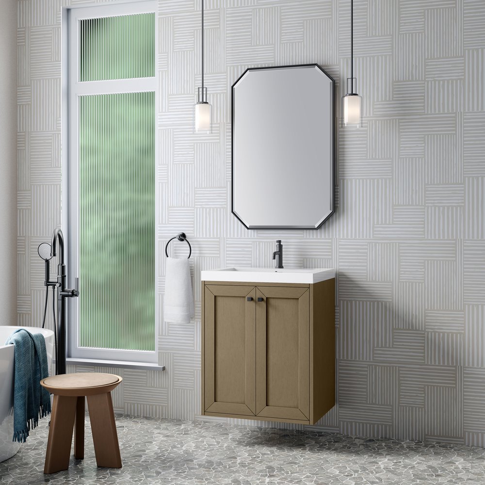 James Martin - Chianti 24" Single Vanity, Walnut Whisper, Matte Black, w/ White Glossy Composite Stone Top - 533V24WLWMBKWG view 8