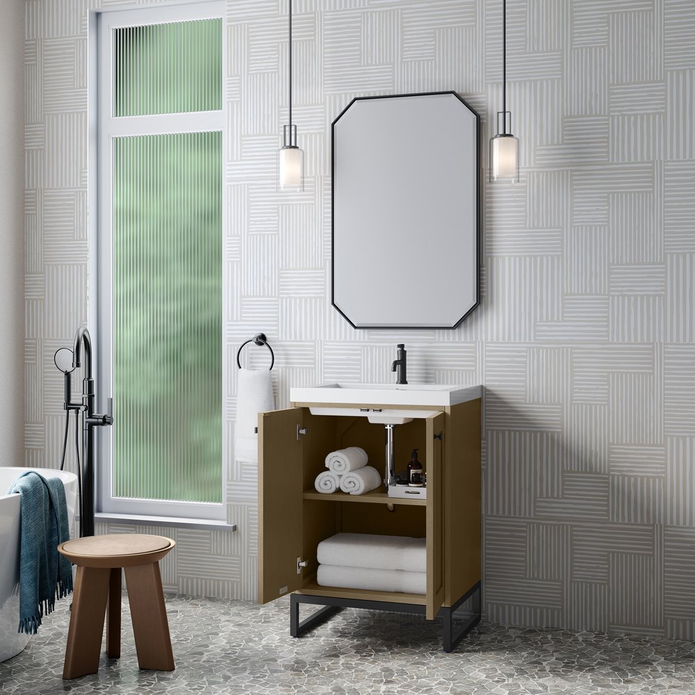 James Martin - Chianti 24" Single Vanity, Walnut Whisper, Matte Black, w/ White Glossy Composite Stone Top - 533V24WLWMBKWG view 9