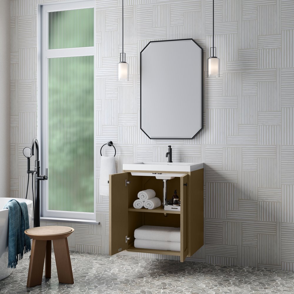 James Martin - Chianti 24" Single Vanity, Walnut Whisper, Matte Black, w/ White Glossy Composite Stone Top - 533V24WLWMBKWG view 10