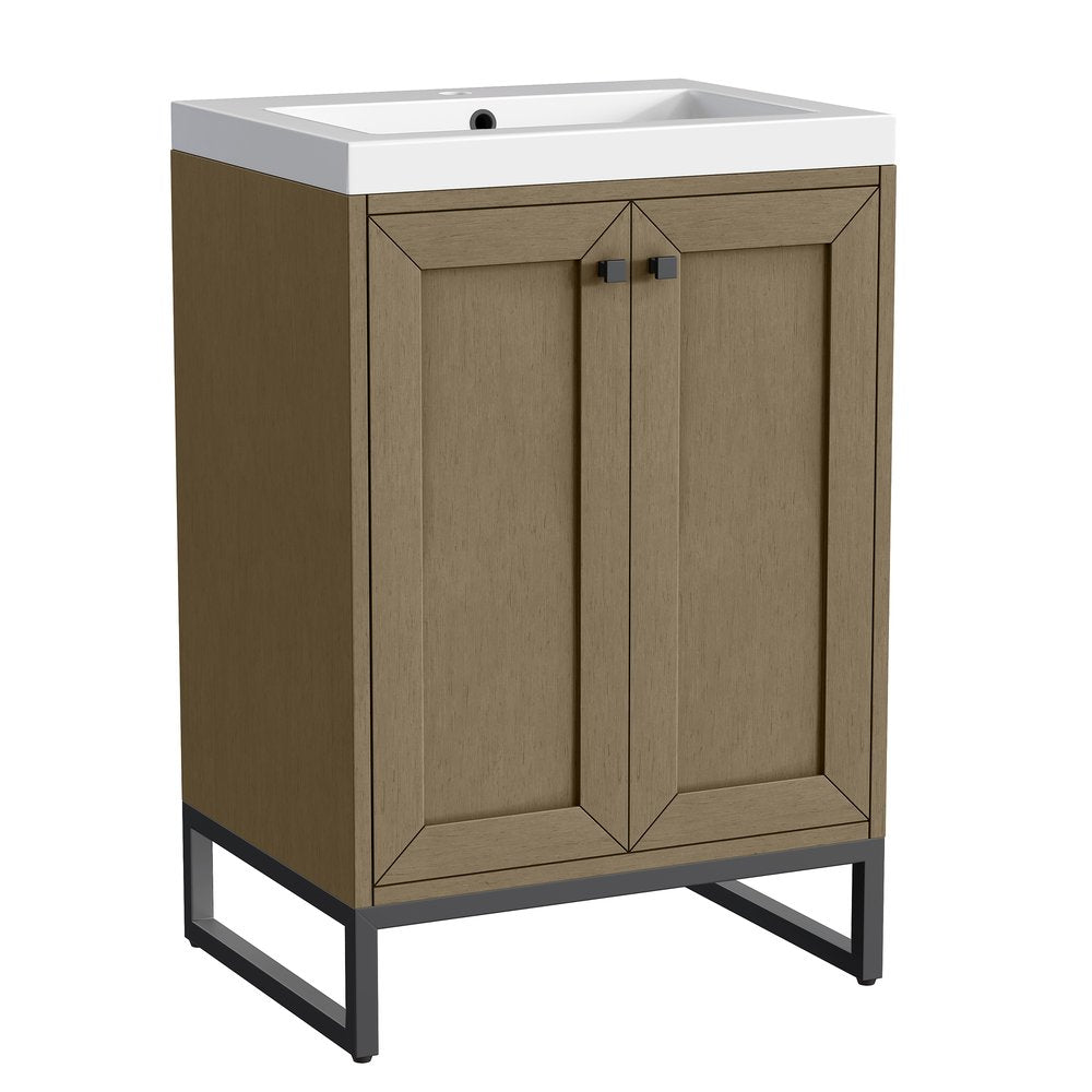 James Martin - Chianti 24" Single Vanity, Walnut Whisper, Matte Black, w/ White Glossy Composite Stone Top - 533V24WLWMBKWG view 18