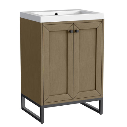 James Martin - Chianti 24" Single Vanity, Walnut Whisper, Matte Black, w/ White Glossy Composite Stone Top - 533V24WLWMBKWG view 18
