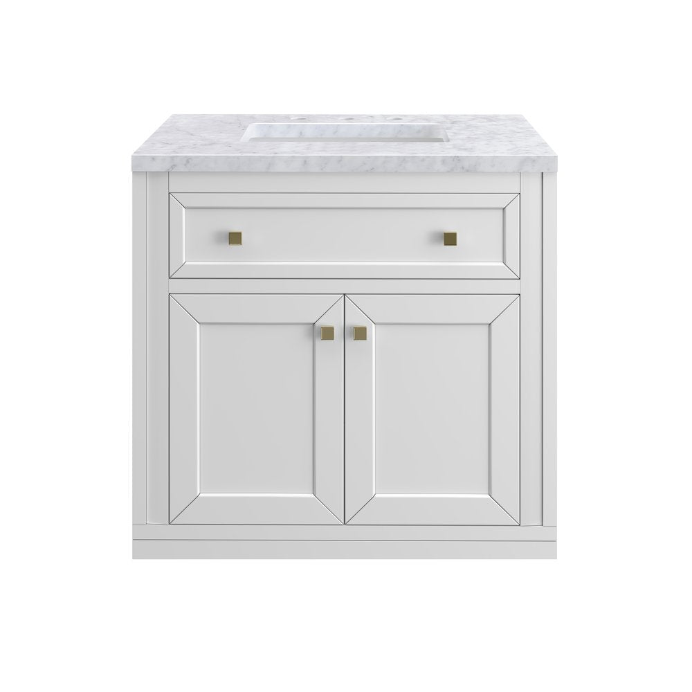 James Martin - Chicago 30" Single Vanity, Glossy White, w/ 3 CM Carrara Marble Top - 503-V30-GW-3CAR view 1