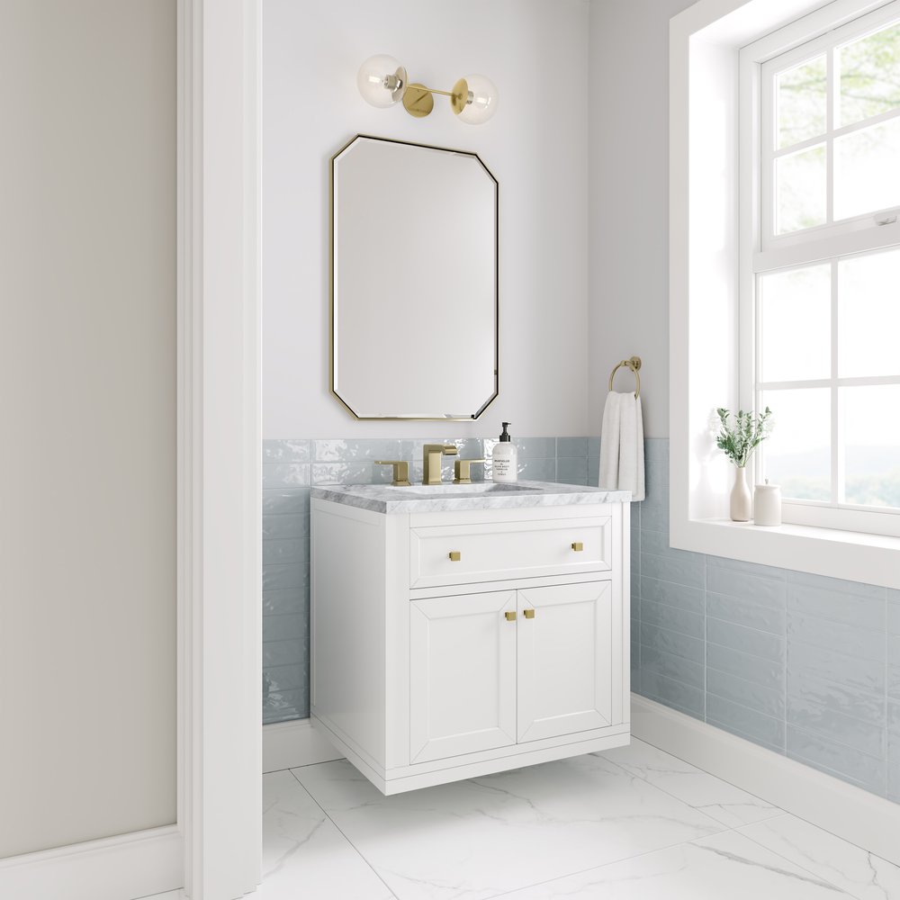 James Martin - Chicago 30" Single Vanity, Glossy White, w/ 3 CM Carrara Marble Top - 503-V30-GW-3CAR view 5