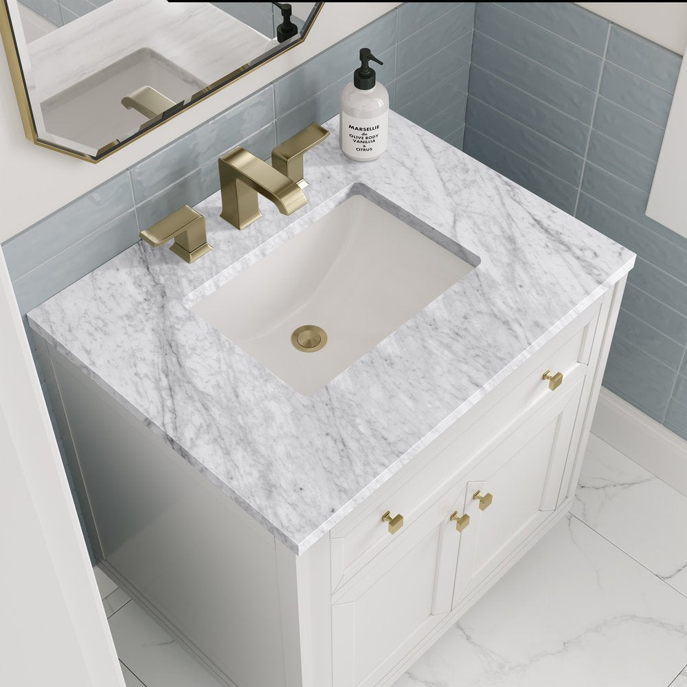 James Martin - Chicago 30" Single Vanity, Glossy White, w/ 3 CM Carrara Marble Top - 503-V30-GW-3CAR view 8