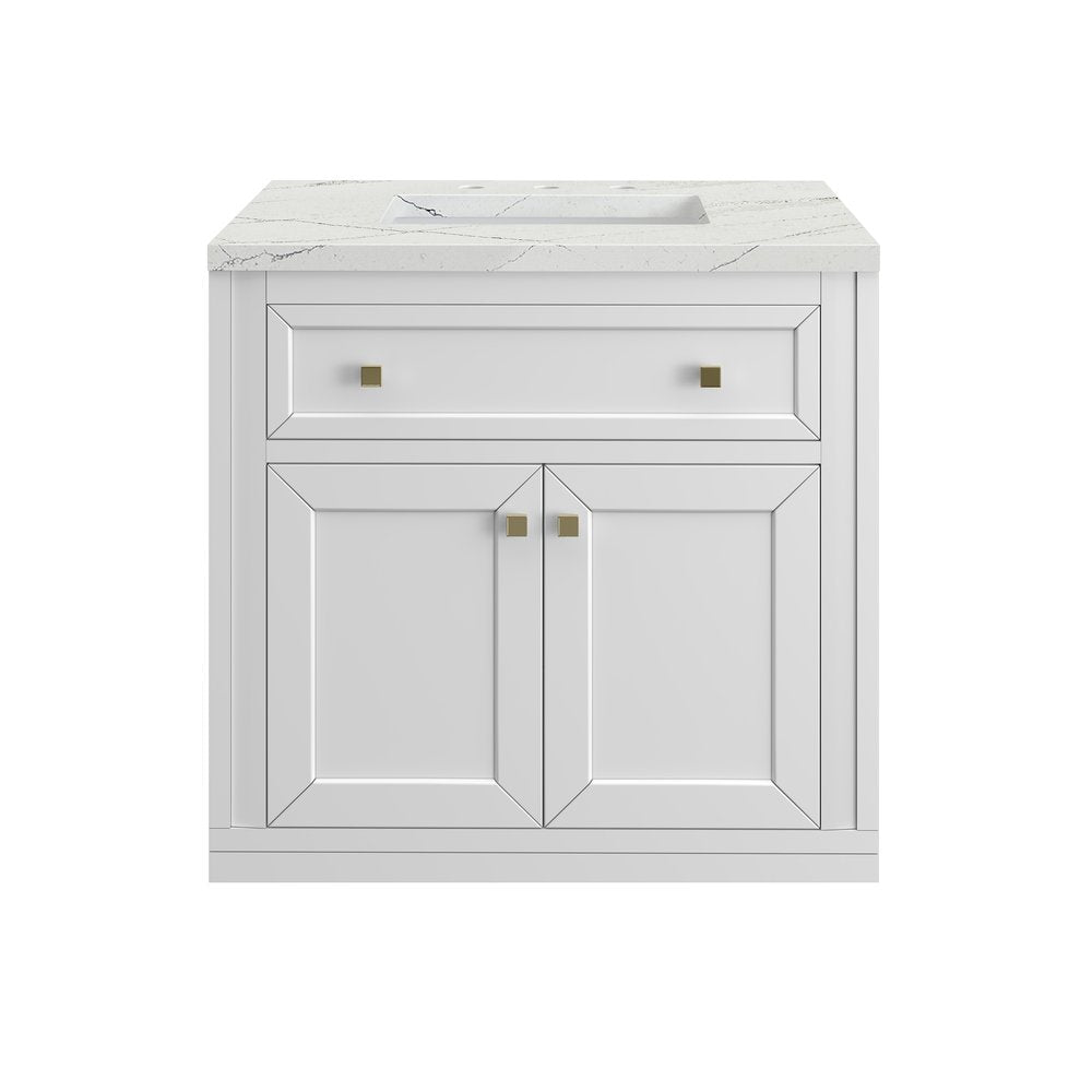 James Martin - Chicago 30" Single Vanity, Glossy White, w/ 3 CM Ethereal Noctis Silestone® Top - 503-V30-GW-3ENC view 1