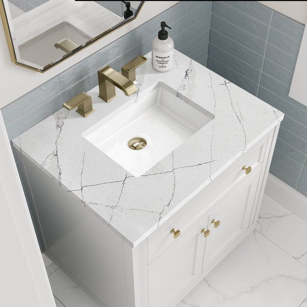 James Martin - Chicago 30" Single Vanity, Glossy White, w/ 3 CM Ethereal Noctis Silestone® Top - 503-V30-GW-3ENC view 8