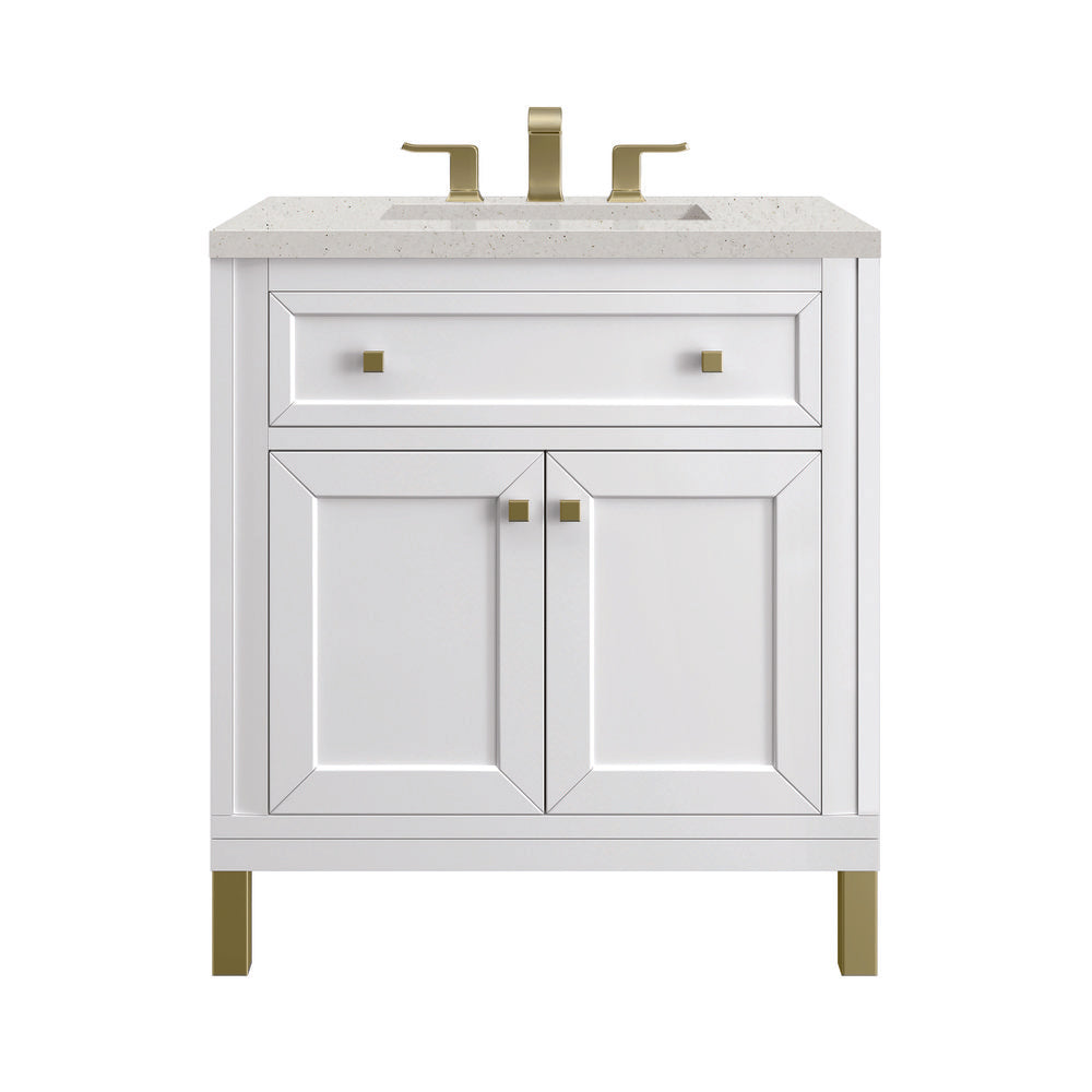 James Martin - Chicago 30" Single Vanity, Glossy White, w/ 3 CM Lime Delight Silestone® Top - 503-V30-GW-3LDL view 1