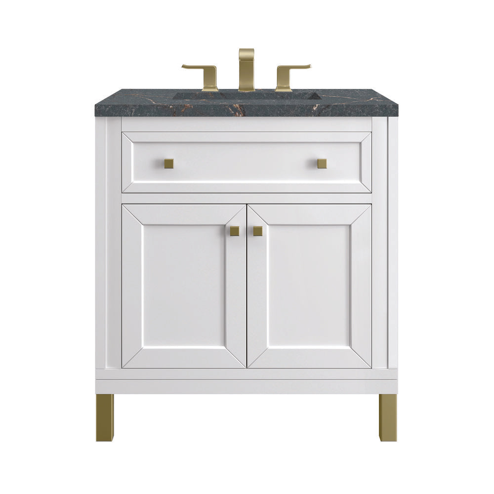 James Martin - Chicago 30" Single Vanity, Glossy White, w/ 3 CM Parisien Bleu Silestone® Top - 503-V30-GW-3PBL view 1