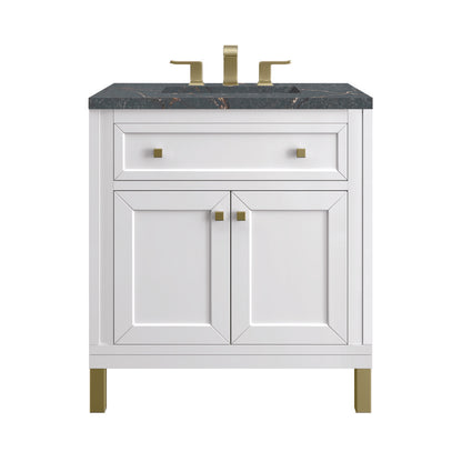 James Martin - Chicago 30" Single Vanity, Glossy White, w/ 3 CM Parisien Bleu Silestone® Top - 503-V30-GW-3PBL view 1