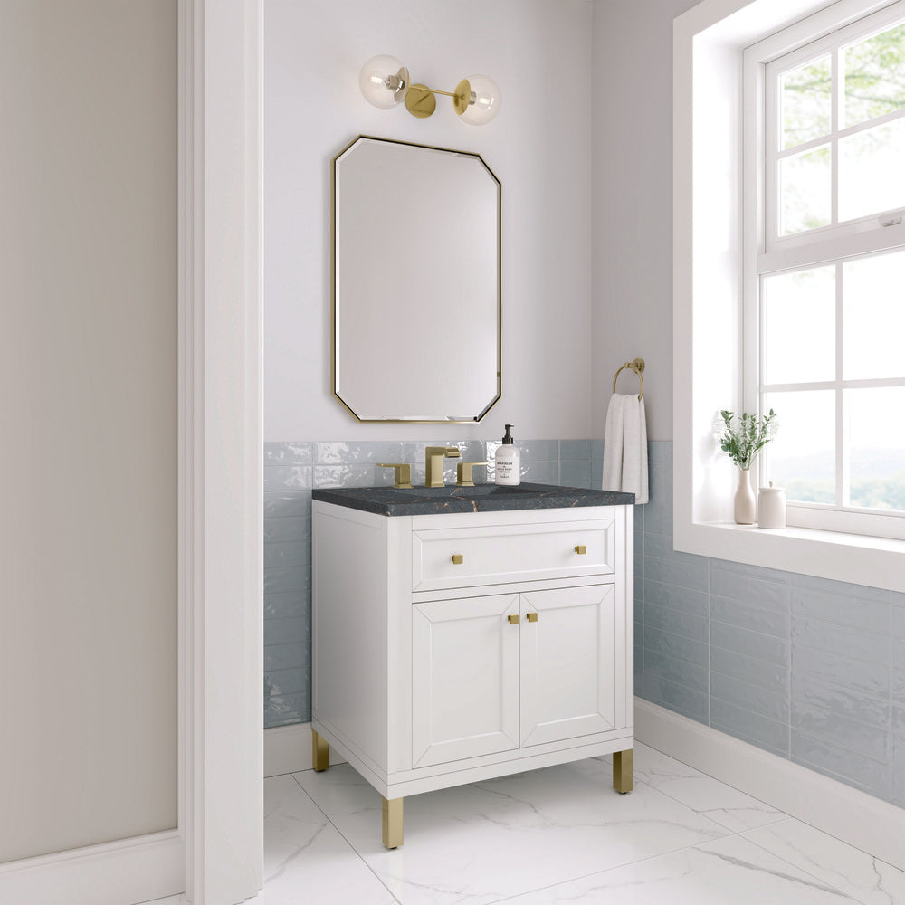 James Martin - Chicago 30" Single Vanity, Glossy White, w/ 3 CM Parisien Bleu Silestone® Top - 503-V30-GW-3PBL view 5