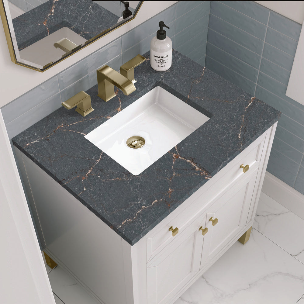 James Martin - Chicago 30" Single Vanity, Glossy White, w/ 3 CM Parisien Bleu Silestone® Top - 503-V30-GW-3PBL view 7