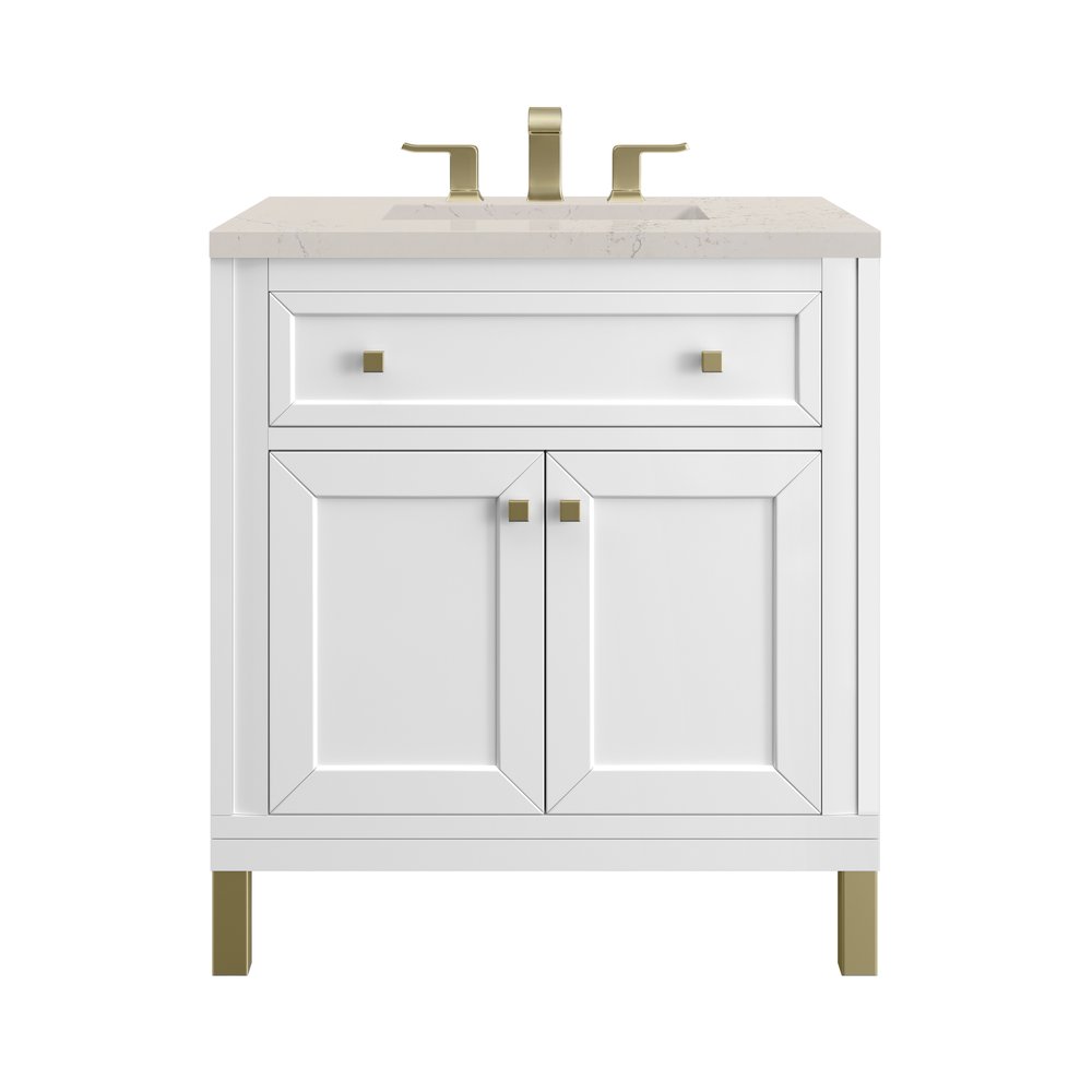 James Martin - Chicago 30" Single Vanity, Glossy White, w/ 3 CM Siberian Silestone Top - 503-V30-GW-3SFR view 1