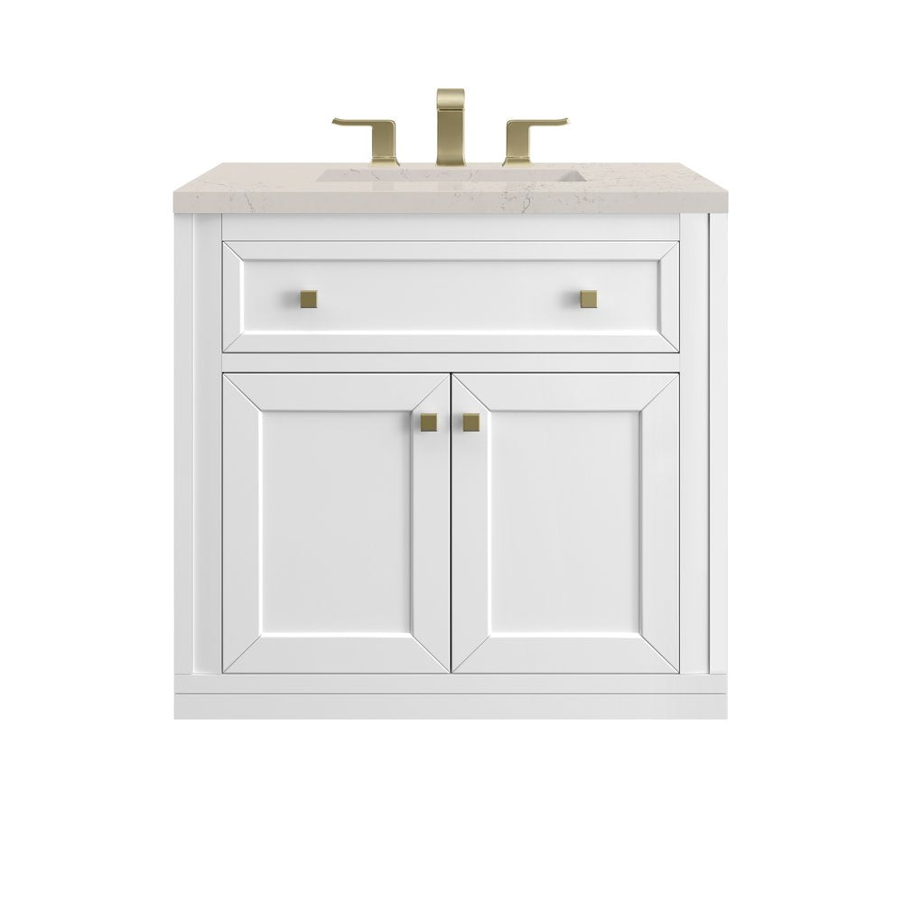 James Martin - Chicago 30" Single Vanity, Glossy White, w/ 3 CM Siberian Silestone Top - 503-V30-GW-3SFR view 2