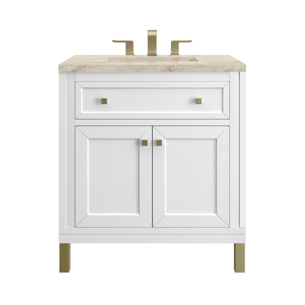 James Martin - Chicago 30" Single Vanity, Glossy White, w/ 3 CM Tajnar Eclos Top - 503-V30-GW-3TJR view 1