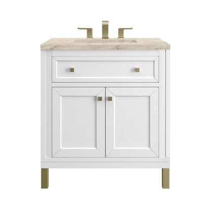 James Martin - Chicago 30" Single Vanity, Glossy White, w/ 3 CM Tajnar Eclos Top - 503-V30-GW-3TJR view 1