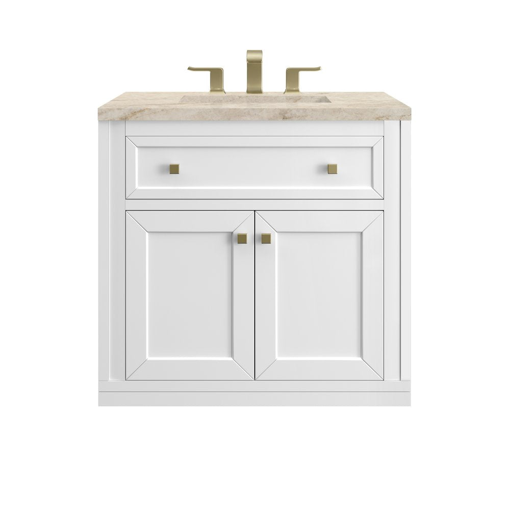 James Martin - Chicago 30" Single Vanity, Glossy White, w/ 3 CM Tajnar Eclos Top - 503-V30-GW-3TJR view 2