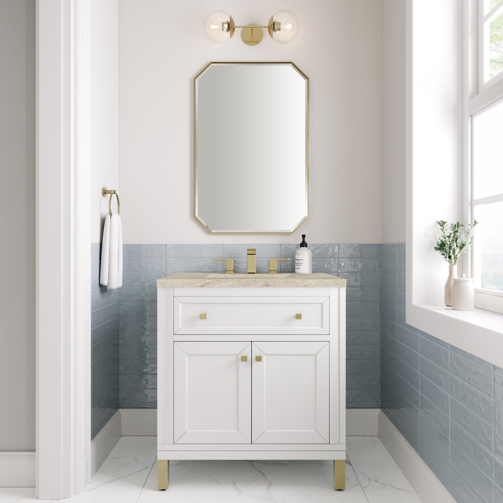 James Martin - Chicago 30" Single Vanity, Glossy White, w/ 3 CM Tajnar Eclos Top - 503-V30-GW-3TJR view 5