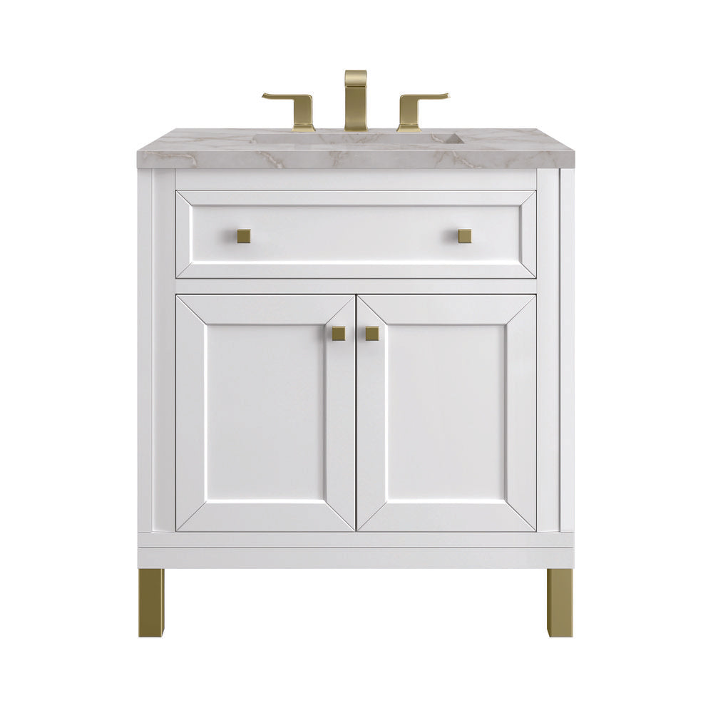 James Martin - Chicago 30" Single Vanity, Glossy White, w/ 3 CM Victorian Silver Silestone® Top - 503-V30-GW-3VSL view 1