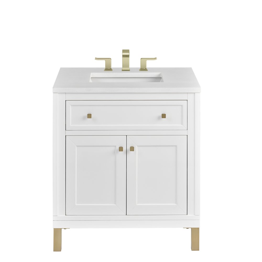 James Martin - Chicago 30" Single Vanity, Glossy White, w/ 3 CM White Zeus Silestone® Top - 503-V30-GW-3WZ view 1